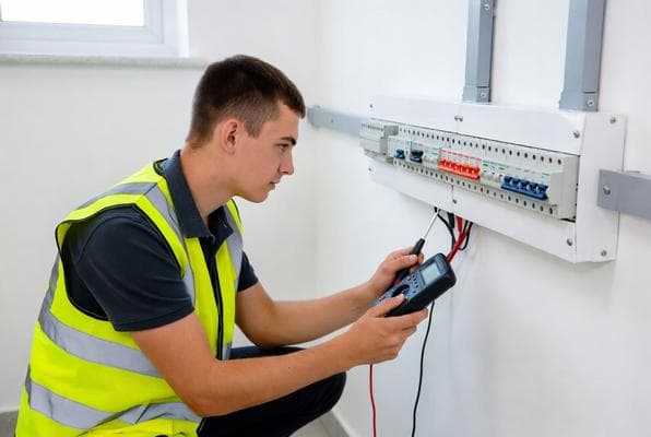 Electrician checking fuseboard